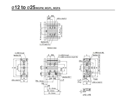 Vérin pneumatique MGPL20 à trois axes avec tige de guidage compact course 25mm
