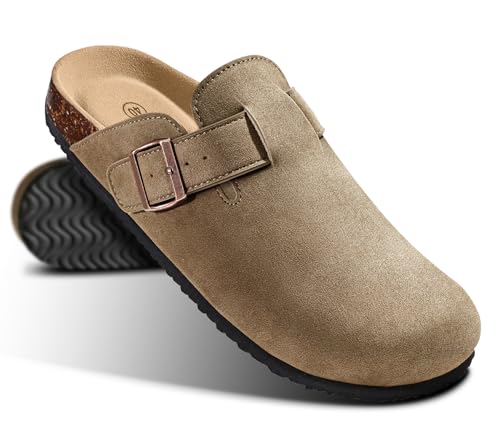 Image of KEMISANT Men Clogs-Comfortable Suede Mules Slippers Sandals Nurse Potato Shoes Unisex-Cushioned Cork-Footbed