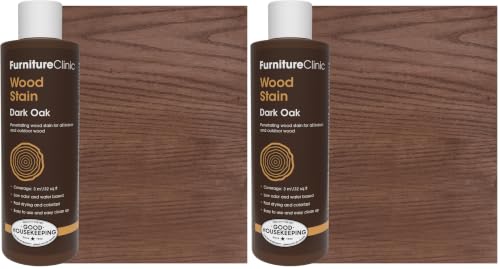 Image of Furniture Clinic Wood Stain | Dark Oak | Water Based | Fast Drying, Low Odor, & Non-Toxic | for Indoor & Outdoor Furniture and More | Multiple Finishes | (8.5oz / 250ml) (Pack of 2)