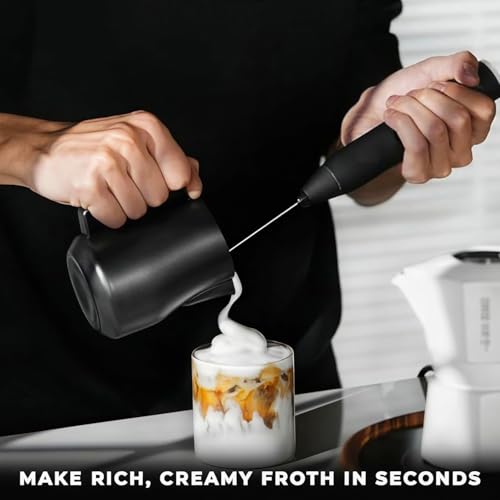 Image of Coffee Maker Machine for Home with 2 Attachments (Double-Layer Frother & Egg Whisk), 3-Speed Adjustable, Rechargeable Handheld Coffee Mixer for Latte, Cappuccino, Drinks & Eggs - Stainless Steel