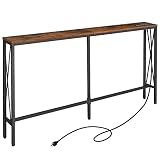 ELYKEN 5.9" Narrow Console Sofa Table with Power Outlets, 5.9" Dx63 Wx31.5 H Long Skinny Behind Couc