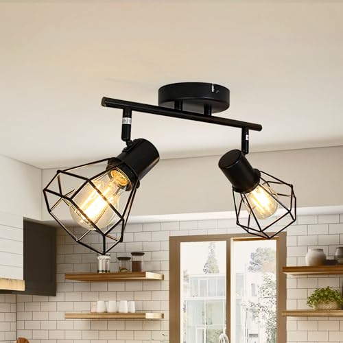 Unikcst LED Deckenleuchte E27 2 Flammig Vintage Wandlampe Innen Schwenkbar 350° Deckenlampe Wohnzimmer mit Lochmuster-Schirm Metall Schwarz Deckenstrahler Für Küche Wohnzimmer Ohne Leuchtmittel Unikcst LED Deckenleuchte E27 2 Flammig Vintage Wandlampe Innen Schwenkbar 350° Deckenlampe Wohnzimmer mit Lochmuster-Schirm Metall Schwarz Deckenstrahler Für Küche Wohnzimmer Ohne Leuchtmittel