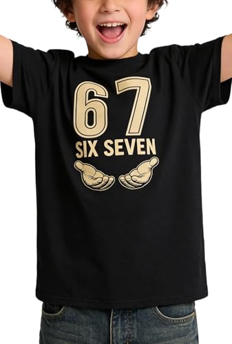 Sawwing 67 Six Seven Viral Meme T-Shirt - Black Short Sleeve Funny Graphic Tee for Teens Youth & Adult Unisex