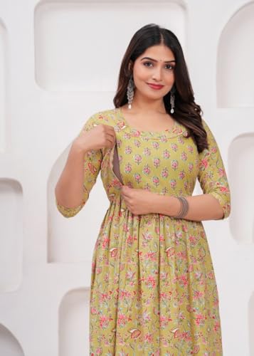 Image of Women Feeding Kurti for Women Cotton Maternity Kurta with Nursing Zip for Pre & Post Pregnancy