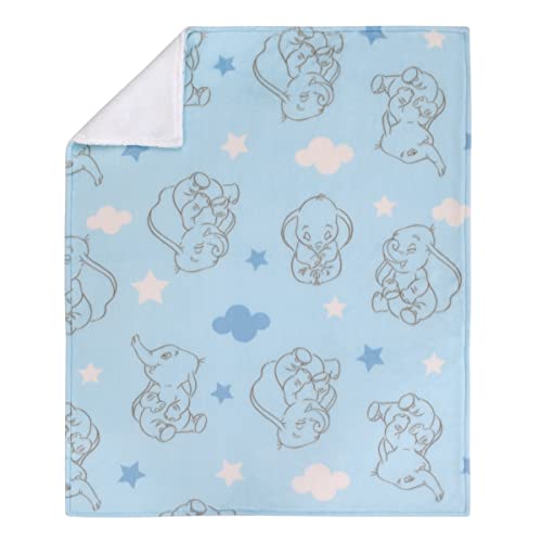 Image of NoJo Disney Dumbo Light Blue, White and Gray Clouds and Stars Super Soft Sherpa Baby Blanket