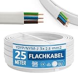 BM Electric YDYp NYM-J Cable de instalación plano 3 × 2,5 mm², perfiles de 11 × 6 mm, conductores de cobre de 300/500 V, revestimiento de PVC gris, instalación fija para habitaciones en seco, vapor y