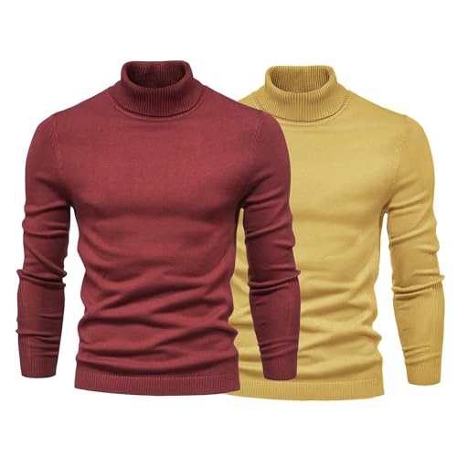 2 Pack Turtleneck Pullover Sweaters for Men Slim Fit Basic Tops Knitted Sweaters Thermal Casual High Neck Sweater