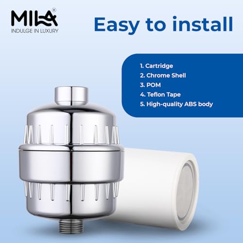 Image of Mila Chrome Showerhead Filter | Hard Water Filter for Shower | Removes Chlorine & Contaminants | Vitamin C, Ceramic, Alkaline & Activated Carbon Balls | Wall Mounted | Durable ABS + POM |Easy Install