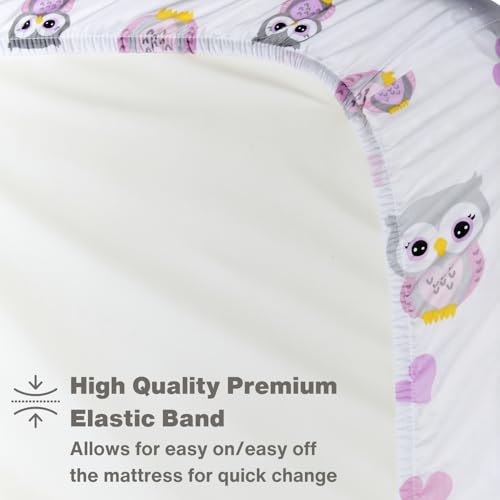 Image of Everyday Kids 2 Pack Fitted Girls Crib Sheet, 100% Soft Breathable Microfiber Baby Sheet, Fits Standard Size Crib Mattress 28in x 52in, Nursery Sheet - Sweet Owls /Pink