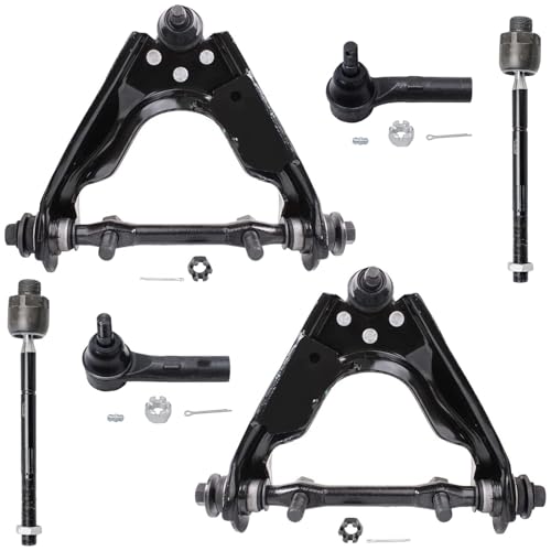 Image of Detroit Axle - 4WD Front End Control Arms Kit for 00-04 Dodge Dakota, 00-03 Durango, 2 Upper Control Arms w /Ball Joint 4 Outer & Inner Tie Rods 2000 2001 2002 2003 2004 Replacement - 6pc Set