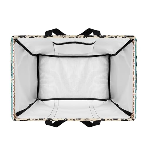 GOSTONG Cowhide Aztec Pattern Foldable Stand Up Extra Large Utility Tote Bag with Handles Grocery Portable Beach Bag for Outdoor Sports2