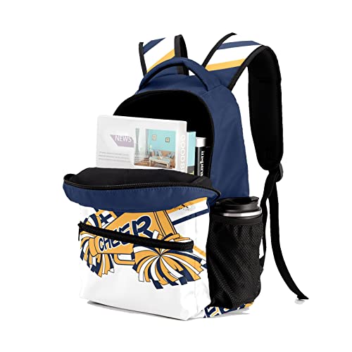 Personalized Custom Cheerleader Navy Blue Yellow Backpack Lightweight Travel Hiking Causual Bag With Name3