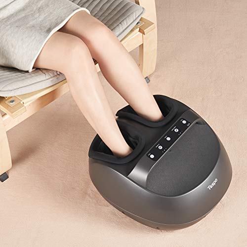 Tespo Shiatsu Foot Massager Machine with Heat, Deep Kneading Therapy, Compression, Relieve Foot Pain from Plantar Fasciitis, Improve Blood Circulation, Fits feet up to Men Size 12, Black
