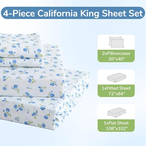 Image of MUXHOMO California King Size 4 Piece Sheet Set, Soft Breathable Bed Sheet Set for Bedroom with Deep Pocket Up to 16 inch, Wrinkle-Free & Cooling Bedding for Oeko-TEX Certified - Fern Class