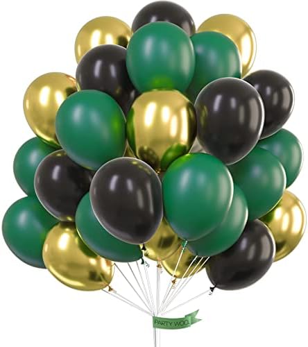 PartyWoo Black Gold and Green Balloons, 60 Pcs 12 Inch Green Balloons, Black Balloons and Gold Balloons, Green Gold Black Balloons for Black Party Decorations, Green Birthday Decorations