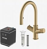 4-In-1 Brushed Brass Pull Out Spout Boiling Water Kitchen Tap System Filter Kit