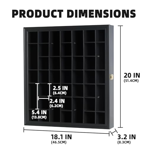 41 Shot Glass Display Case Holder Bar Collection Cabinet Wall Rack Shadow Box with Door Black - Thumbnail 4