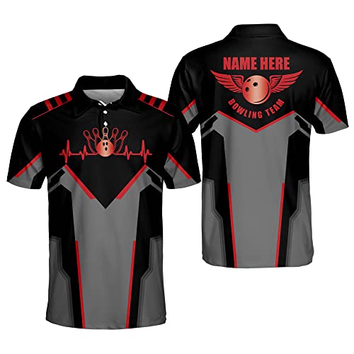 LASFOUR Custom Bowling Shirts for Men, Men's Bowling Polo Shirts Short Sleeve, Crazy Bowling Team Shirts for Men and Women