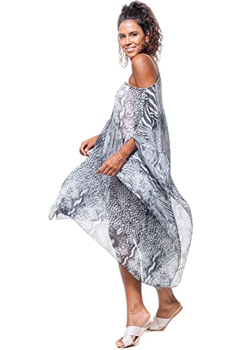 Kaftan 101 Resort Wear Vestido Saida de Praia Crepe Estampado Cor:Preto;Tamanho:ÚNICO