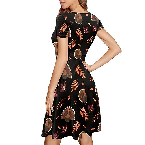 Image of POLERO Sunflower Dress for Women Floral Summer Dresses Short Sleeve Casual Sundresses Midi Dresses