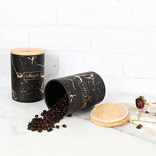 Black Kitchen Ceramic Canister Set - 1178 Ml(39.83 Oz) Airtight Set Of 3 Coffee Sugar Tea Storage Canisters Food Storage Containers Pots Jars With Bamboo Lid For Farmhouse Kitchen Counter #TOP4