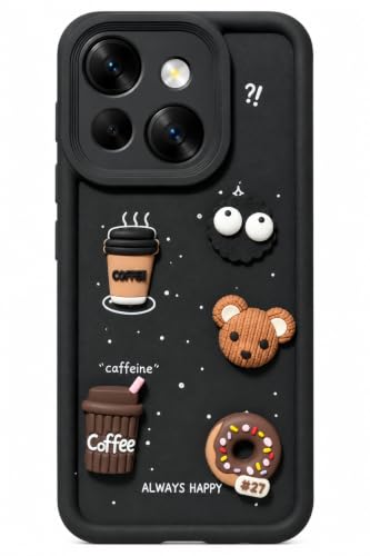 Image of Bintage Back Cover Compatible for Itel A669L / Itel A50C | Cute Fun Ball | 3D Taddy Smiley Coffee | Milk Case | Full Body Protection - Black