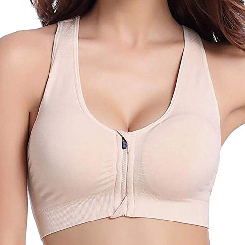 Guajave - Sujetador deportivo para mujer, con cremallera, transpirable, tiempo libre, para correr, fitness, yoga bronceado XL