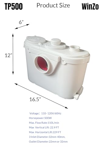 Winzo Wz5011-P Macerating Toilet With 500W Macerator Pump One Piece Round Upflush System For Basement Silent & Power,White thumb #5