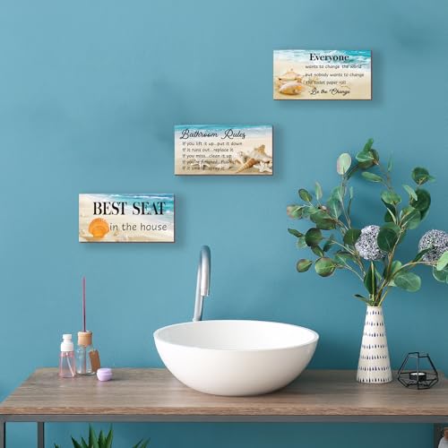 ZINYAZHE 3-Piece Bathroom Rules Wall Art - Funny Ocean Beach Rules Signs - Best Seat in The House - Toilet Wall Decor (10x5 inch) - Image 6