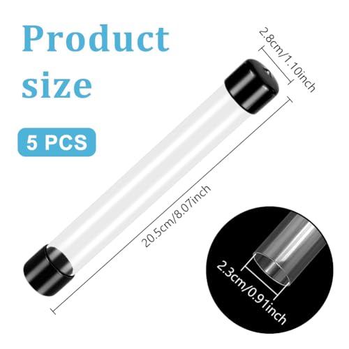 Image of AHANDMAKER 5Pcs Clear Plastic Tubes with Caps, 8 Inch x 0.9 Inch Rigid Storage Tube, Portable Transparent Container Tube for Incense Sticks Beads Pens Small Item Storage