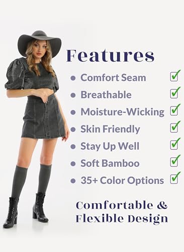 Image of Hugh Ugoli Women's Rayon Derived from Bamboo Knee High Socks Comfort Seam Long Dress Socks, Shoe Size 5-8 /8-11, 4 Pairs
