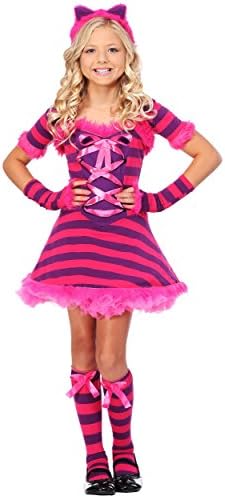 Wonderland Striped Cat Costume for Girls, Sassy Pink Cat Dress for Cosplay Dress-Up & Halloween Medium