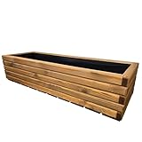 HolzGarden Pflanzkübel Holz Rechteckig 118x30x40 cm Imprägniert Farbe Pinia Wetterfest Blumenkasten Blumentopf Groß Außen Balkon Garten Pflanzkasten Outdoor 95l Serie FORNEA