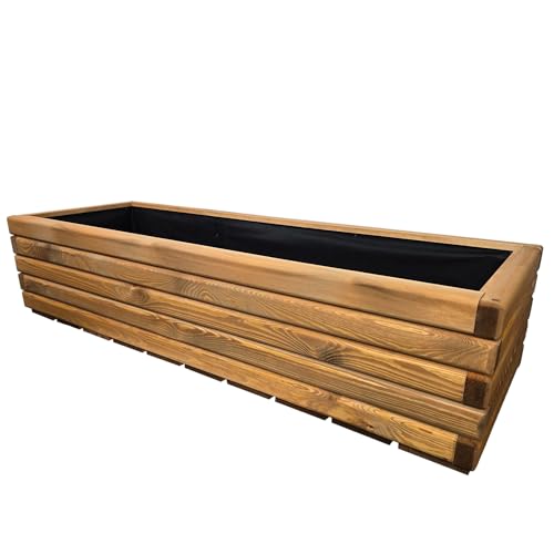 HolzGarden Pflanzkübel Holz Rechteckig 118x30x40 cm Imprägniert Farbe Pinia Wetterfest Blumenkasten Blumentopf Groß Außen Balkon Garten Pflanzkasten Outdoor 95l Serie FORNEA