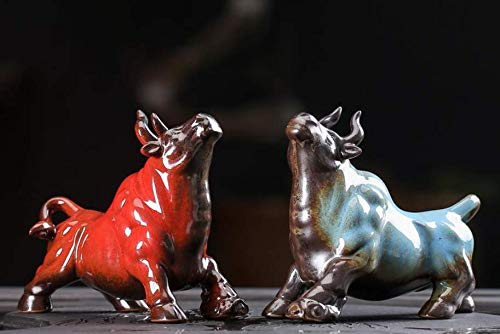 Wealthcoming Wall Street Bull Arts Statues,Exquisite Ceramic Fortune Bulls Figurines And Sculptures Home & Office Tabletop Decor (Bullish-Red) #TOP3