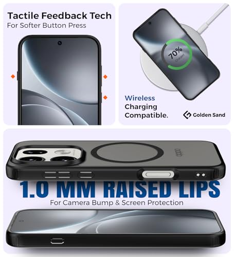 Image of Golden Sand Rugged Frosted MagSnap Back Cover Case for Oppo Find X9 Pro 5G | MagSafe Compatible, Strong Magnets | Semi Transparent PC Shock Proof Slim TPU Case for Oppo Find X9 Pro, Black Charcoal