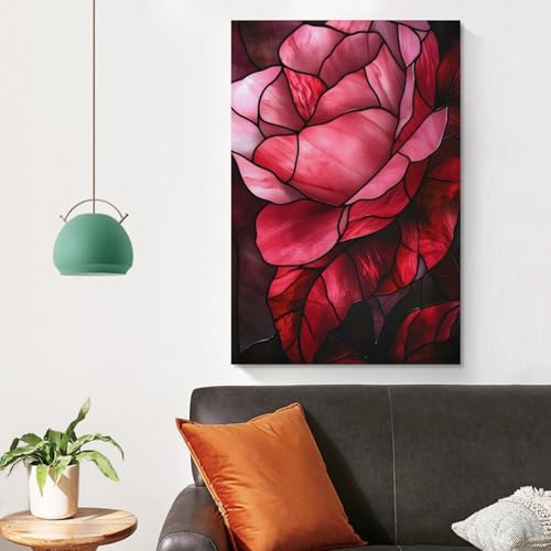 Décoration murale toile vitraux roses pour toilettes et bain