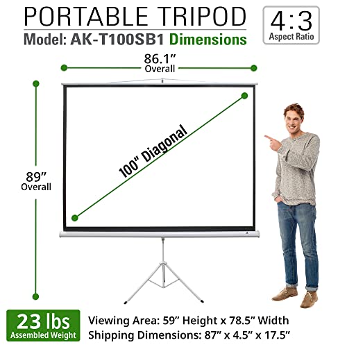 Akia Screens 100 Inch Projector Screen With Stand 16:9 Hd 1.1 Gain 180° Viewing Angle Wrinklefree Tripod Screen Pull Up Foldable Stand For Movie Office Home Theater Indoor Outdoor Travel Ak-T100Sb1 #TOP2