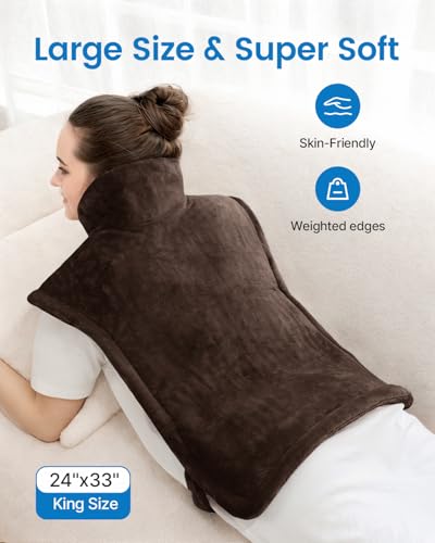 Image of RENPHO Electric Heating Pad for Back, Mothers Day Gifts & Birthday Gifts for Mom Dad Women Men, FSA Eligible & HSA Store, Neck and Shoulder Heat Pad, Fast Heating, 24 inchx33 inch, ETL Certified, Brown