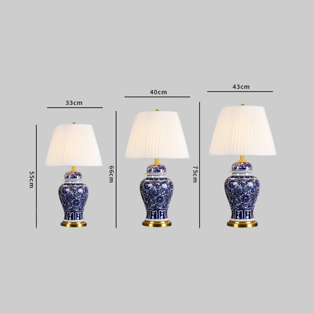 Ceramiczna Lampa Stołowa, Lampa Nocna W Stylu Rustykalnym Z Białym Lnianym Abażurem | Nowoczesna Lampka Nocna Do Sypialni I Salonu – Pilot – M, Przełącznik Przyciskowy – L