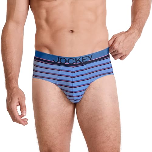 Jockey Men's Underwear True Style Brief - 3 Pack, Flamingo Geo/True Navy/Detail Stripe, M2