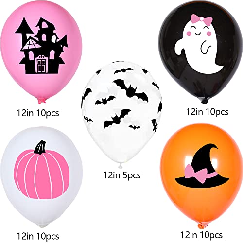 50 Pcs Halloween Pink Balloons Decorations - Halloween Pink Boo Foil Balloons Cute Ghost Latex Balloons Perfect For Halloween Party Supplies,Little Boo Baby Shower,Halloween Girl Birthday Party Decor #TOP1
