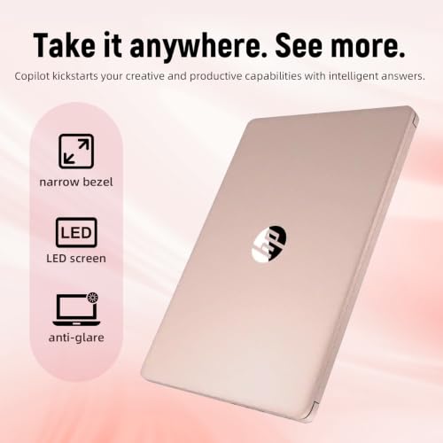 Image of HP 14 inch HD Student Business Laptop, Intel N150, 4GB RAM, 192GB Storage | (128GB UFS + 64GB SD Card), 720p Webcam, Slim Design, Copilot AI, Webcam, WiFi 6, 1 Year Office 365, Win 11, Rose Gold