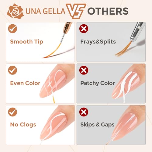 Image of UNA GELLA Nail Art Brushes Metallic, Liner Pens Set For Nail Art Gel Polish, 5Pcs White Color, Detail Nail Art Design Painting Brush Set For Nails Gel Fine Drawing Nail Tools, Sizes 7 /9 /11 /15 /25mm