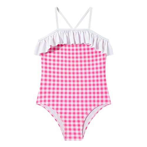 Image of LIZENS Girls One Piece Swimwear Checker Print Ruffles Bathing Suit for Kids Size 2-12