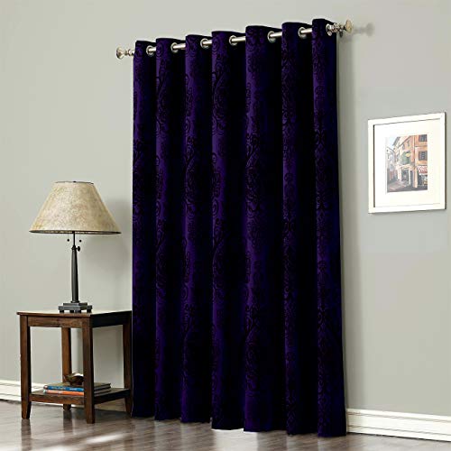 Polyester Fabric Curtains Damask Printed Window Curtain Panels Bedroom Living Room Window Treatment 1 Panel Drapes 52 W X 63 L Inches - Baroque Style Victorian Renaissance Pattern Purple Black #TOP4