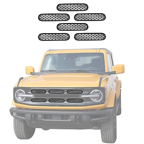 Image of Jimen Compatible with Ford Bronco 2021-2023, 6PCS Front Grille Inserts Mesh Grill Cover Exterior Trim Accessories (Black)