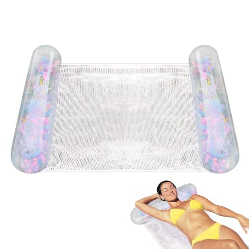 Hamac Gonflable pour Piscine, Hamac Flottant Avec filet à paillettes Chaise Longue Flottante Accessoire Piscines Pliable, Facile à transporter, Polyvalent pour La Plage, Les Rivières Et La Piscine