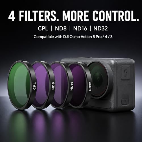 Image of 4-Pack CPL ND Filter Kit Compatible with DJI Osmo Action 5 Pro /4 /3, CPL ND8 ND16 ND32 Camera Lens Filters, Multi-Coated HD Optical Glass, Push-On Action Camera Accessories