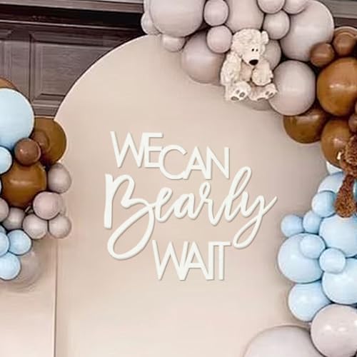 Image of We Can Bearly Wait Sign for Backdrop - Teddy Bear Themed Baby Party Banner Boy Girl Baby Shower Gender Reveal 1st Birthday Felt Letter Wall Decor Photography Background - White